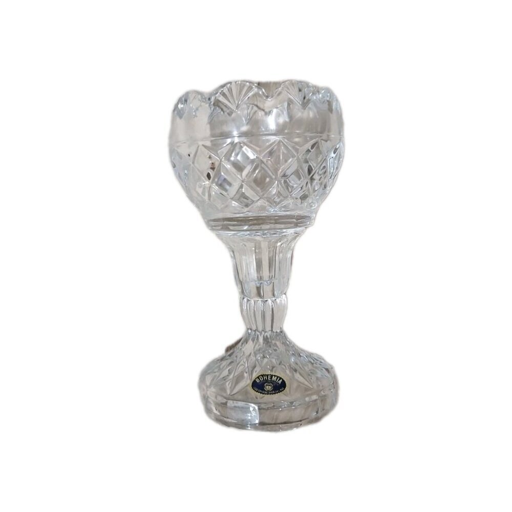 Bohemia Diamond Cut Scalloped Edge Candle Holder Czech Republic Lead Crystal